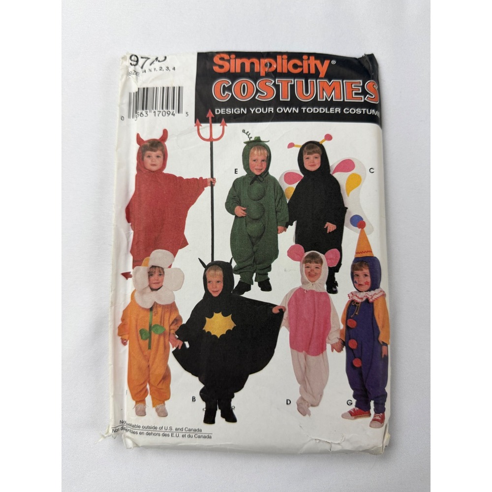 Vintage Simplicity 9743 Toddler Costume Sewing Pattern Size A 1/2-4 Devil Bat